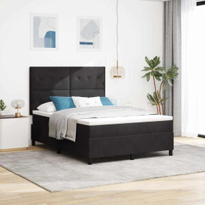 vidaXL LED Box Spring Bed met matras Zwart 160 x 200 cm Fluweel