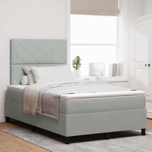 vidaXL LED Box Spring Bed Lichtgrijs 120 x 190 cm Fluweel