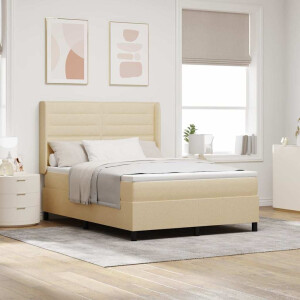 vidaXL LED Box Spring Bed met matras Crème 140 x 190 cm Stof