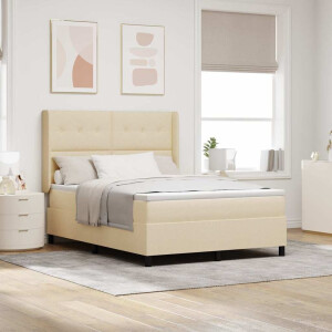 vidaXL LED Box Spring Bed met matras Crème 160 x 200 cm Stof