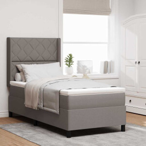 vidaXL LED Box Spring Bed met hoofdeinde Taupe 90 x 200 cm Stof