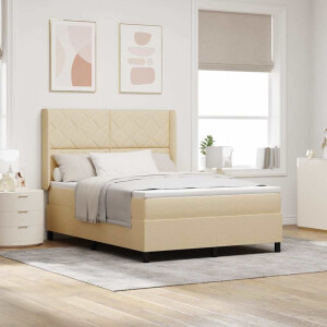 vidaXL LED Box Spring Bed met matras Crème 160 x 200 cm Stof