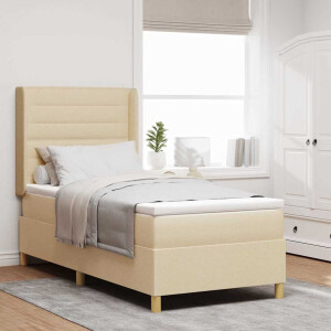 vidaXL Boxspringbed met LED-stripverlichting Crème 90 x 190 cm Stof