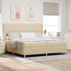 vidaXL Boxspringbed met matras met hoofdeinde Crème 140 x 200 cm Stof