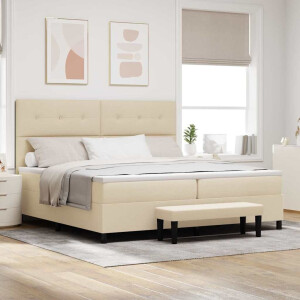 vidaXL Boxspringbed met matras met hoofdeinde Crème 200 x 200 cm Stof