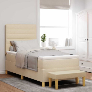 vidaXL Boxspring bed met kussen met hoofdeinde Crème 200 x 90 cm Stof