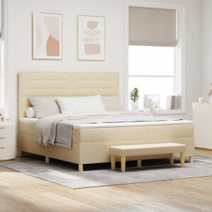 vidaXL Boxspring bed met hoofdeinde Crème 200 x 180 cm Stof
