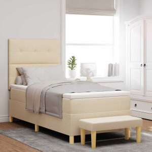vidaXL Boxspring bed met hoofdeinde Crème 190 x 90 cm Stof