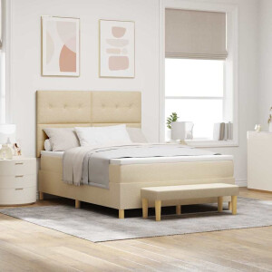 vidaXL Boxspring bed met matras met hoofdeinde Crème 140 x 200 cm Stof