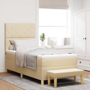 vidaXL Boxspring bed met kussen met hoofdeinde Crème 190 x 90 cm Stof