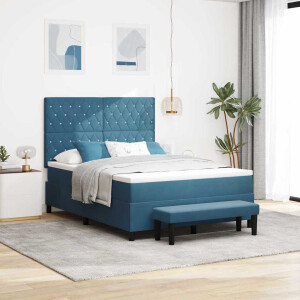 vidaXL Boxspring bed met matras Donkerblauw 140 x 190 cm Fluweel