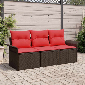 vidaXL Tuin Sofa Set met kussen met opslag 3 pcs Bruin Poly riet