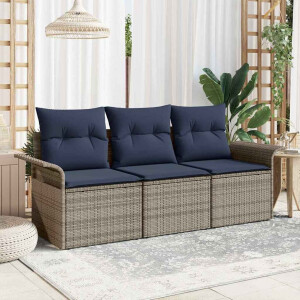 vidaXL Tuin Sofa Set met kussen met opslag 3 pcs Grijs Poly riet