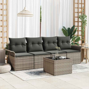 vidaXL Tuin Sofa Set met kussen met opslag 5 pcs Grijs poly rattan