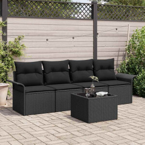 vidaXL Tuin Sofa Set met kussen met opslag 5 pcs Zwart poly rattan