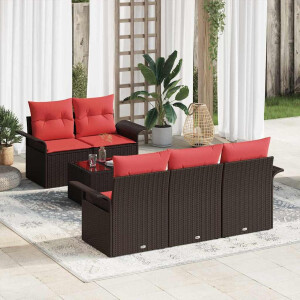vidaXL Tuin Sofa Set met kussen 6 pcs Beige en Rood poly rattan