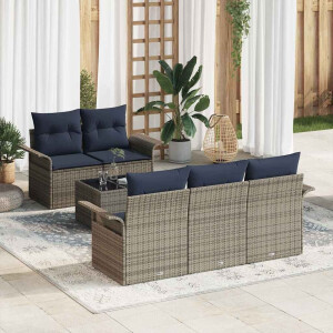 vidaXL Tuin Sofa Set met kussen 6 pcs Grijs en Marineblauw poly rattan