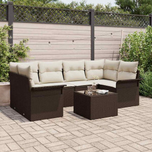 vidaXL Tuin Sofa Set 7 pcs Bruin en Crème Poly rattan, staal en glas
