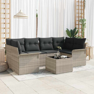 vidaXL Tuin Sofa Set met kussen 7 pcs Licht Grijs en Donker Grijs