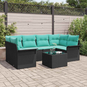 vidaXL Tuin Sofa Set met kussen 7 pcs Zwart en Turquoise poly rattan