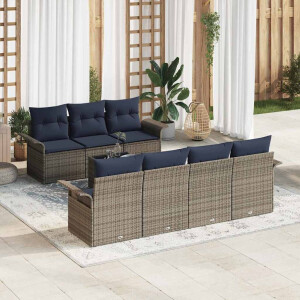 vidaXL Tuin Sofa Set met kussen 8 pcs Grijs en Marineblauw poly rattan