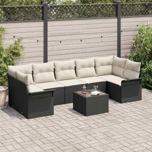 vidaXL Tuin Sofa Set met kussen 8 pcs Zwart en Crème poly rattan