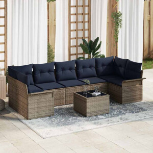 vidaXL Tuin Sofa Set met kussen 8 pcs Grijs en Marineblauw poly rattan