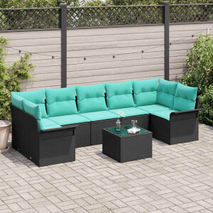 vidaXL Tuin Sofa Set met kussen 8 pcs Zwart en Turquoise poly rattan