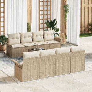 vidaXL Tuin Sofa Set met kussen 9 pcs Beige en Crème poly rattan