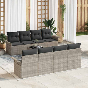 vidaXL Tuin Sofa Set met kussen 9 pcs Licht Grijs en Donker Grijs