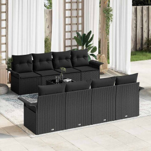vidaXL Tuin Sofa Set met kussen met opslag 9 pcs Zwart poly rattan