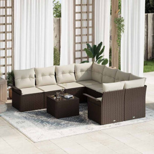 vidaXL Tuin Sofa Set 9 pcs Bruin en Crème Poly rattan, staal en glas