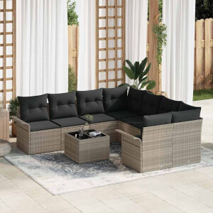 vidaXL Tuin Sofa Set met kussen 9 pcs Licht Grijs en Donker Grijs