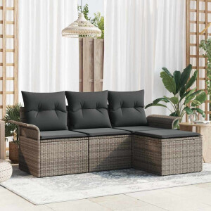 vidaXL Tuin Sofa Set met kussen met opslag 4 pcs Grijs Poly riet