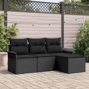 vidaXL Tuin Sofa Set met kussen met opslag 4 pcs Zwart Poly riet