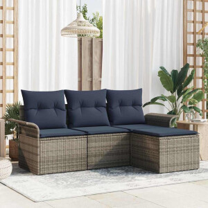vidaXL Tuin Sofa Set met kussen met opslag 4 pcs Grijs poly rattan