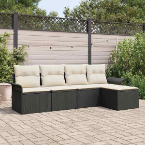 vidaXL Tuin Sofa Set met kussen met opslag 5 pcs Zwart poly rattan