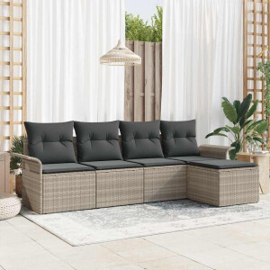 vidaXL Tuin Sofa Set met kussen 5 pcs Lichtgrijs poly rattan