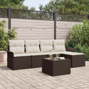 vidaXL Tuin Sofa Set met kussen met opslag 6 pcs Bruin poly rattan