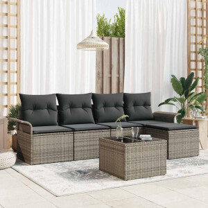 vidaXL Tuin Sofa Set met kussen met opslag 6 pcs Grijs poly rattan