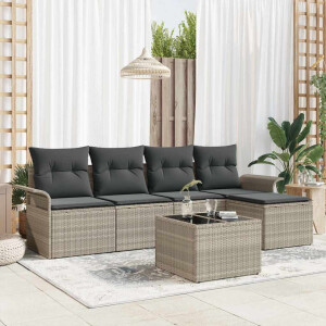 vidaXL Tuin Sofa Set met kussen 6 pcs Lichtgrijs poly rattan