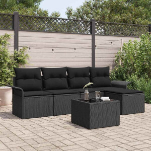 vidaXL Tuin Sofa Set met kussen met opslag 6 pcs Zwart poly rattan