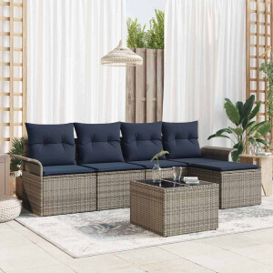 vidaXL Tuin Sofa Set met opslag 6 pcs Grijs poly rattan