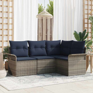 vidaXL Tuin Sofa Set met opslag 4 pcs Grijs poly rattan