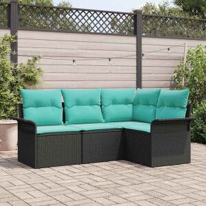 vidaXL Tuin Sofa Set met opslag 4 pcs Zwart poly rattan