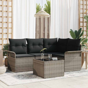 vidaXL Tuin Sofa Set met opslag 5 pcs Grijs poly rattan