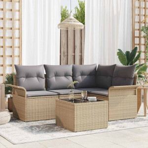 vidaXL Tuin Sofa Set met opslag 5 pcs Beige poly rattan