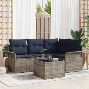 vidaXL Tuin Sofa Set met opslag 5 pcs Grijs poly rattan