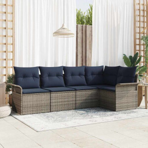 vidaXL Tuin Sofa Set met opslag 5 pcs Grijs poly rattan