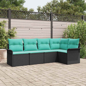 vidaXL Tuin Sofa Set met opslag 5 pcs Zwart poly rattan
